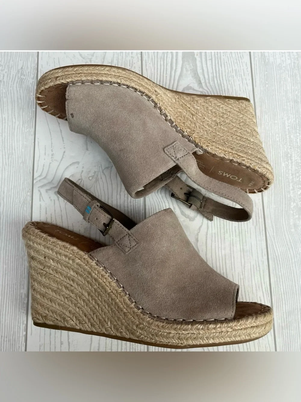 TOMS Monica Wedge Espadrille Sandals Desert Taupe Suede Size 9.5 M